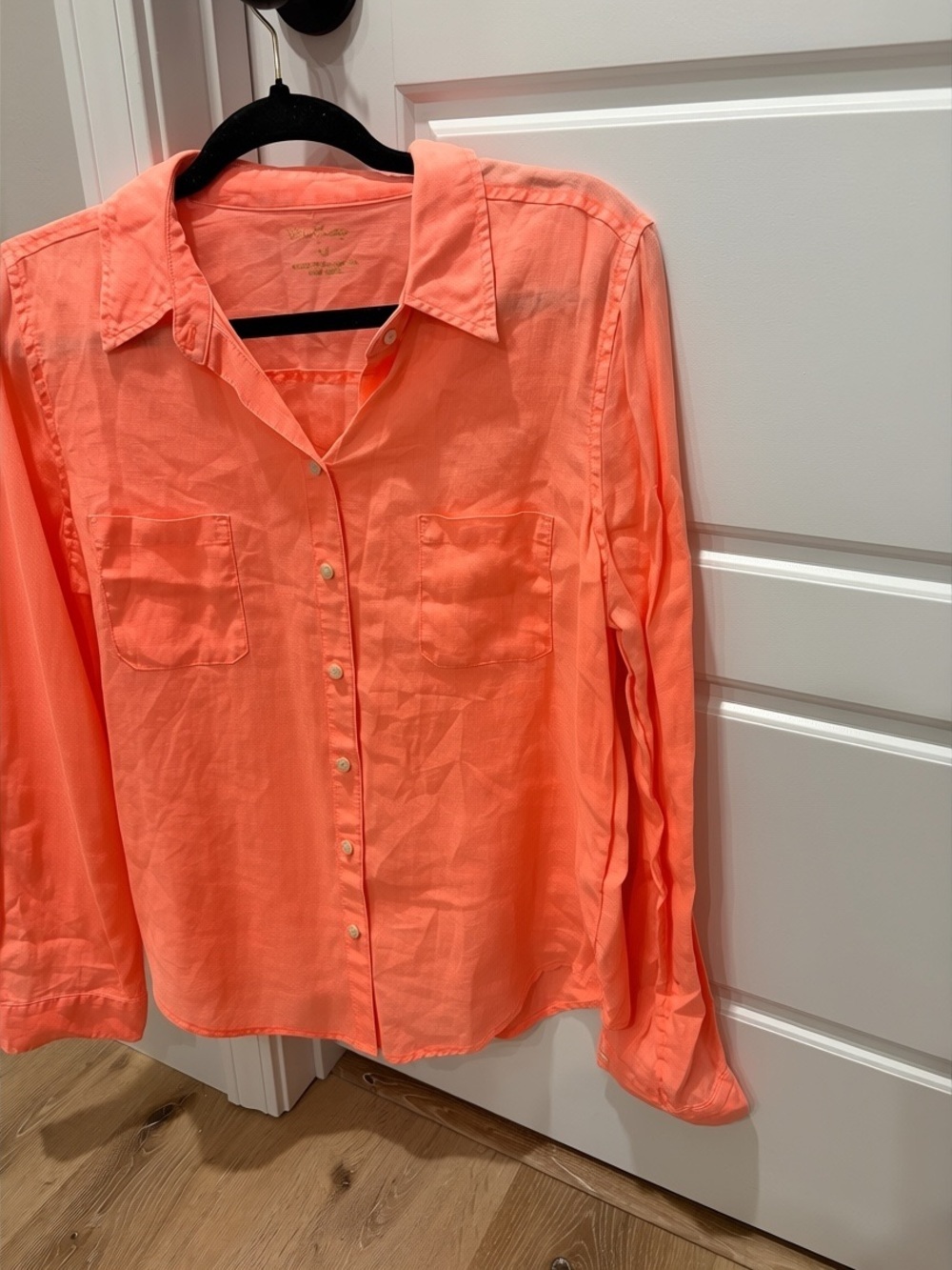 Lilly Pulitzer Sunset Orange Linen Blouse Size Medium - Picture 6 of 11